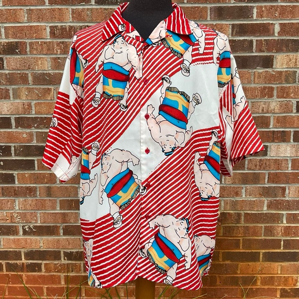 Y2K Check In Sumo Wrestler Red Button-down shirt